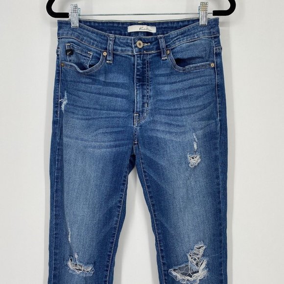 KanCan Skinny Ankle Jeans Women's Size 28 Mid Rise Stretch Distressed Denim Blue - Picture 2 of 11